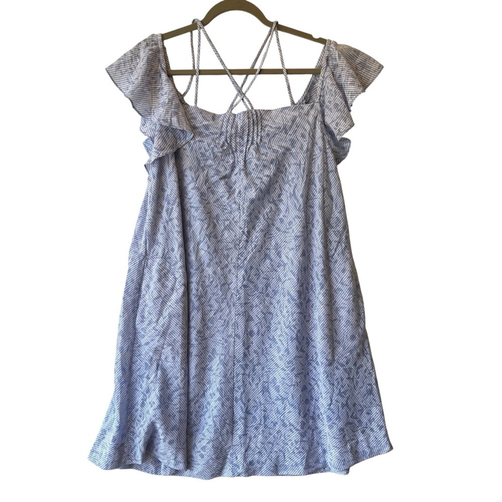 HD in Paris Anthropologie Dayflower swing dress L Blue Off the shoulder Strappy - Picture 3 of 9